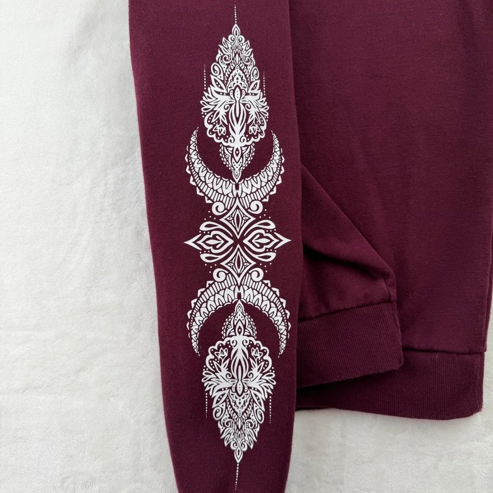 Warehouse One Hoodie Burgundy Womens Size XS whimsigoth Witchy Celestial Moon - Picture 3 of 7